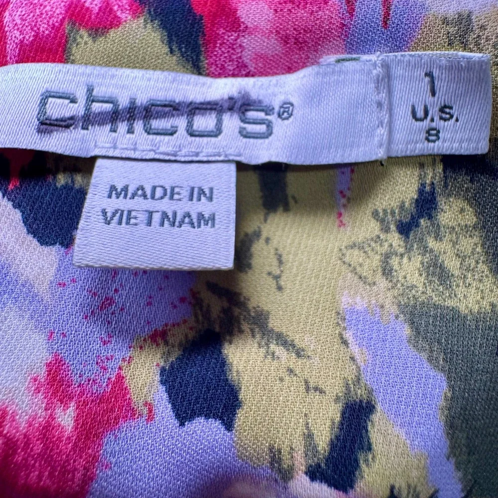 Chicos Floral Button Down Maxi Shirt Dress Pink Purple Olive Size 1 - Picture 7 of 8